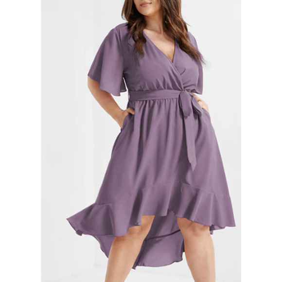 BloomChic Dresses & Skirts - BLOOMCHIC 14-16 1X plus plum purple faux wrap belted high low dress NWT B40